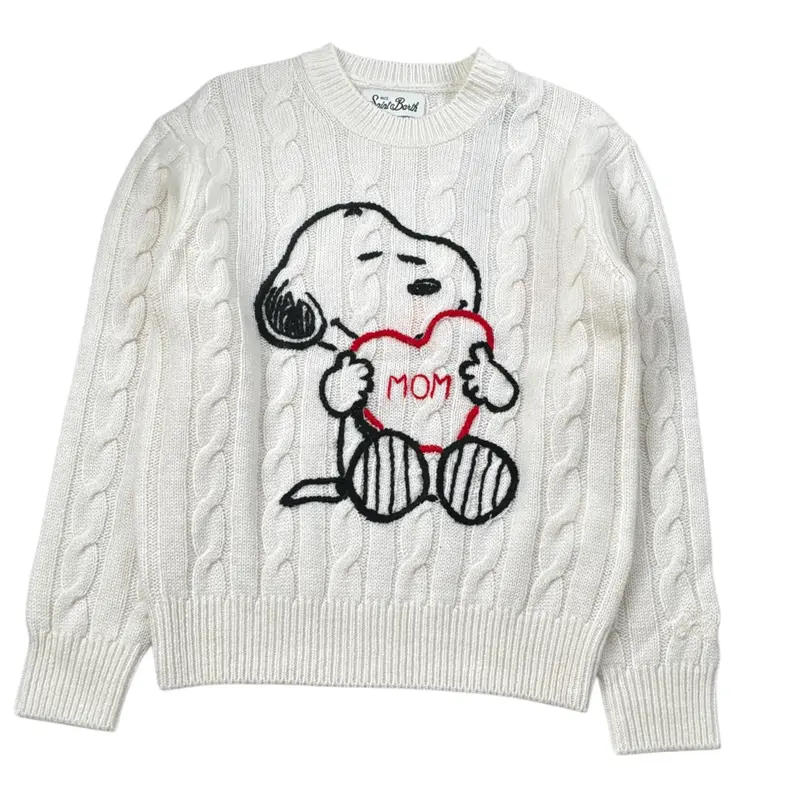 Saint Barth Maglia Girocollo tinta unita con Stampa Panna per Bambina