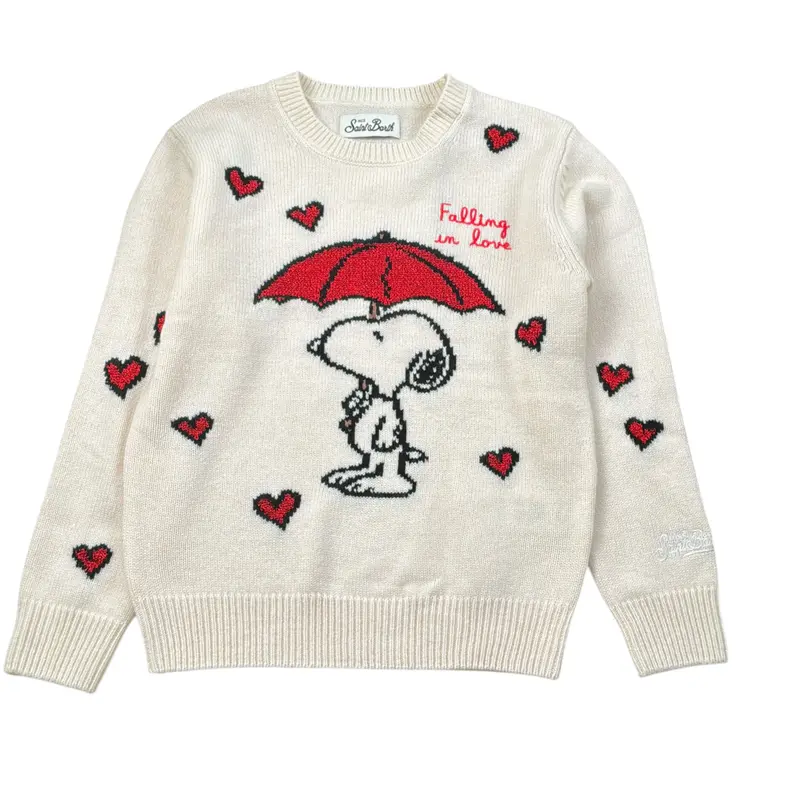 Saint Barth Maglia Girocollo tinta unita con Stampa Panna per Bambina