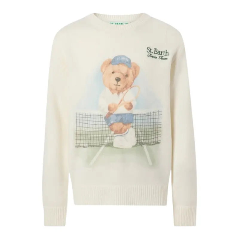 Saint Barth Maglia Girocollo tinta unita con Stampa Panna per Bambino