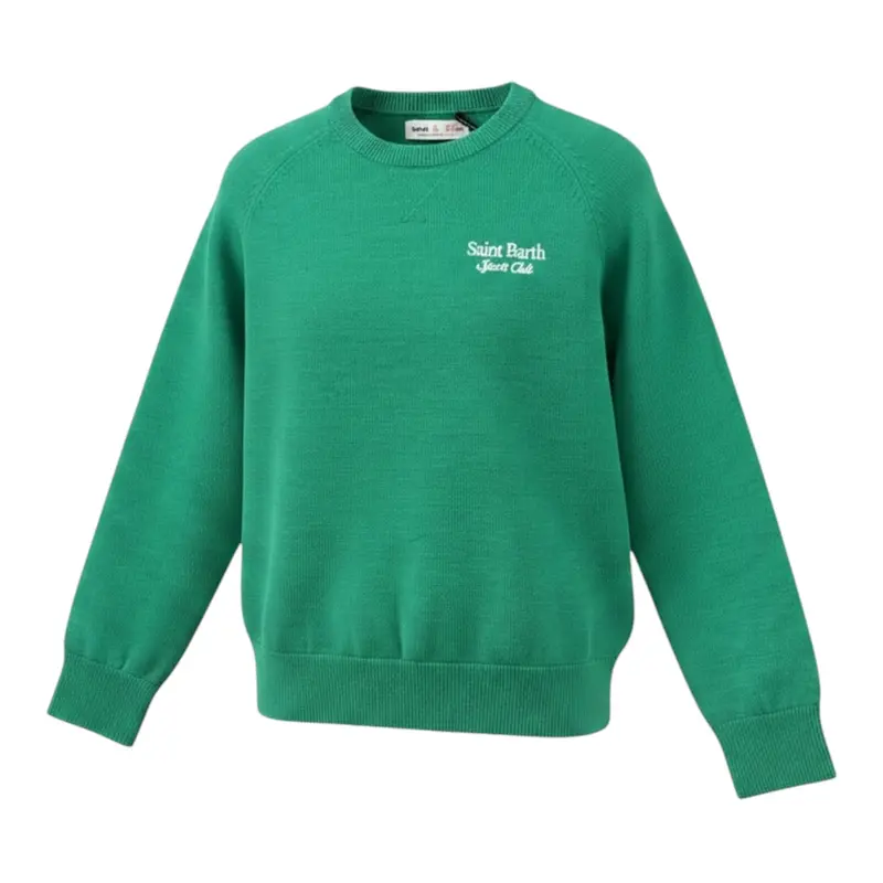 Saint Barth Maglia Girocollo tinta unita con Stampa Verde per Bambino