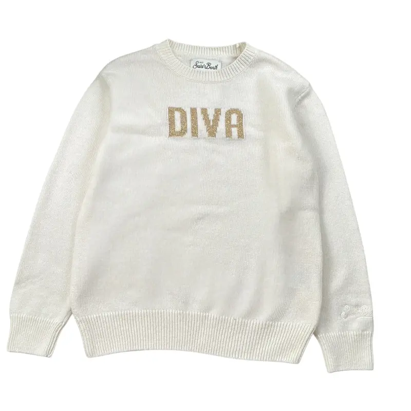 Saint Barth Maglia Tina Unita con Stampa Girocollo Panna per Bambina