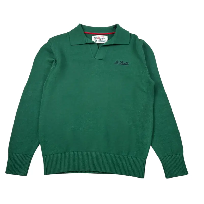 Saint Barth Maglia tinta unita con Colletto E Stampa Verde per Bambino