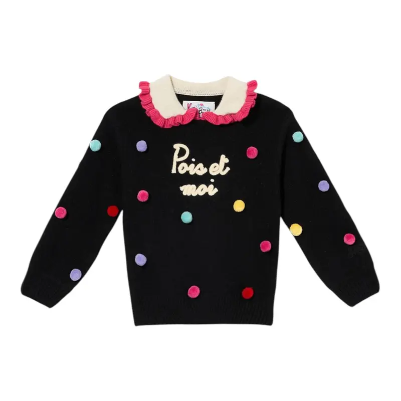 Saint Barth Maglia tinta unita con Colletto Nero per Bambina