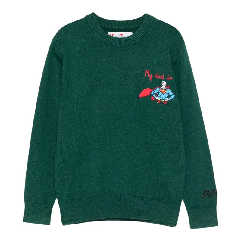 Saint Barth Maglia tinta unita con Ricamo Verde per Neonato