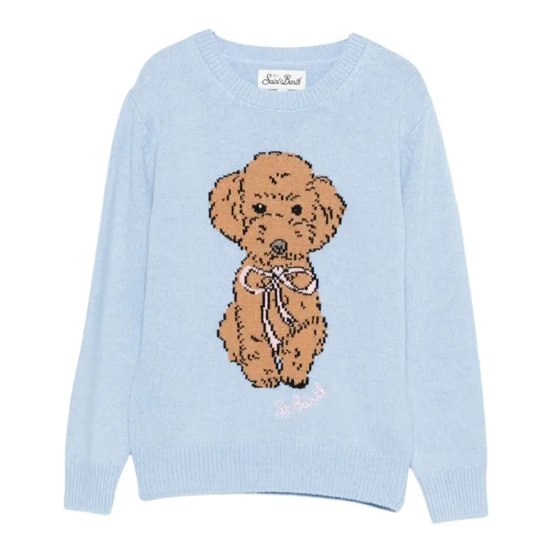 Saint Barth Maglia tinta unita con Stampa Azzurro per Bambina