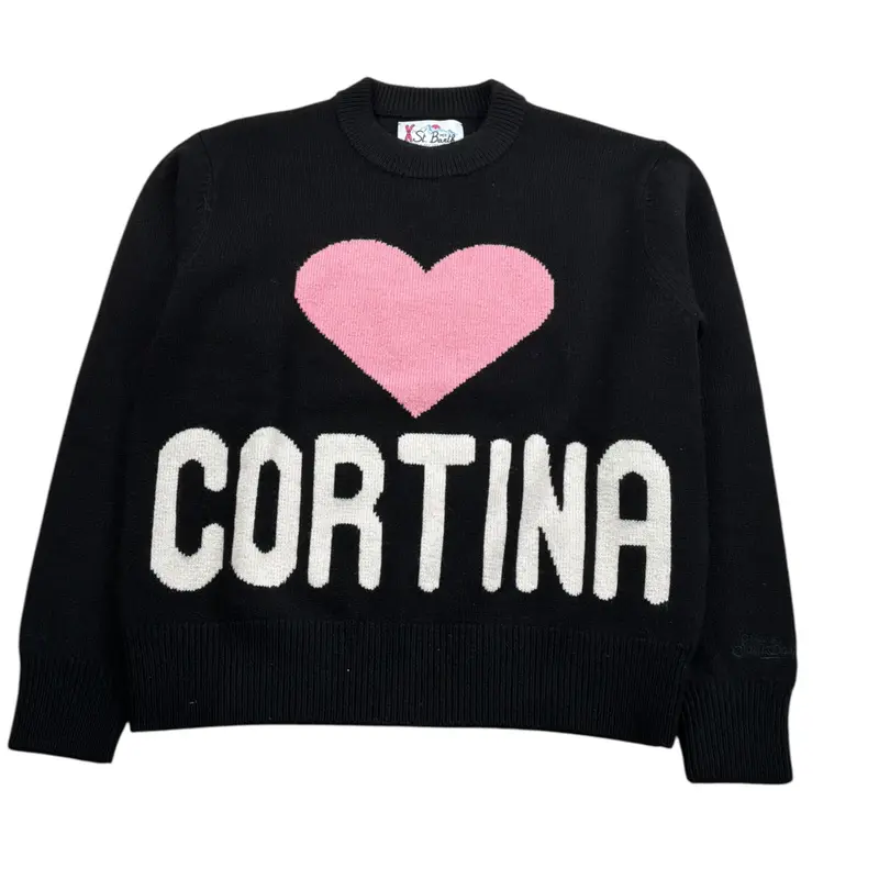 Saint Barth Maglia tinta unita con Stampa Nero per Bambina