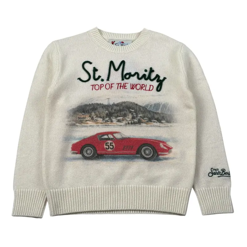 Saint Barth Maglia tinta unita con Stampa Panna per Bambino