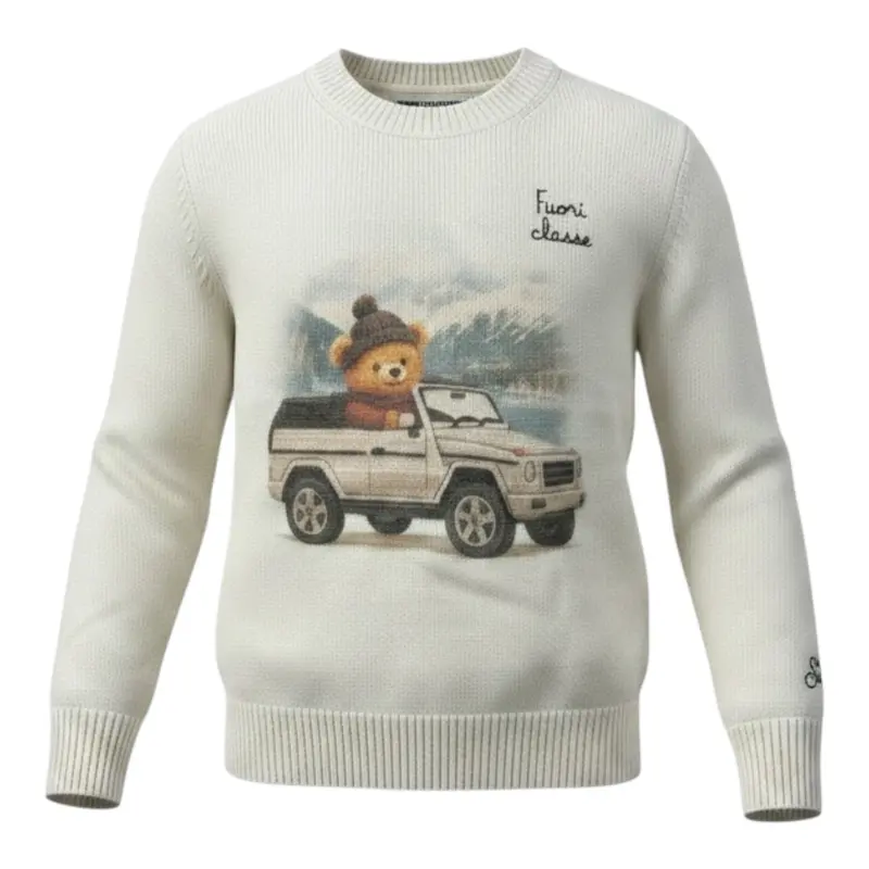 Saint Barth Maglia tinta unita con Stampa Panna per Bambino