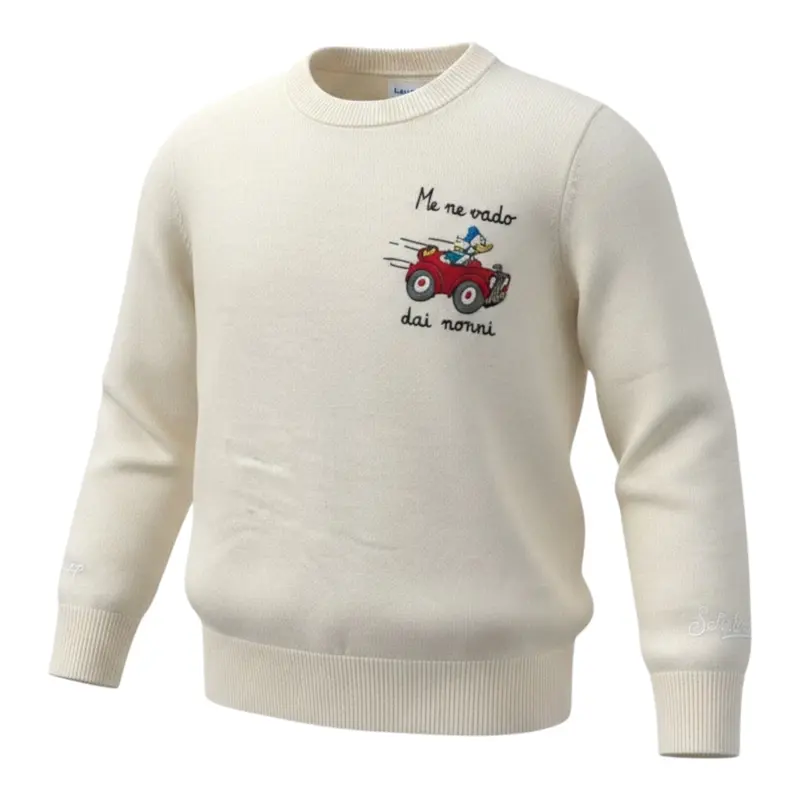 Saint Barth Maglia tinta unita con Stampa Panna per Bambino