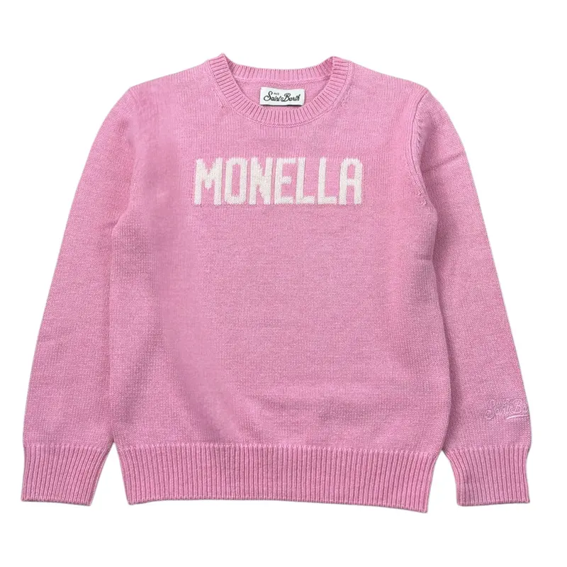 Saint Barth Maglia tinta unita con Stampa Rosa per Bambina