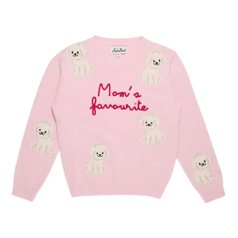 Saint Barth Maglia tinta unita con Stampa Rosa per Neonata
