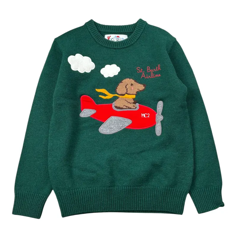 Saint Barth Maglia tinta unita con Stampa Verde per Bambino