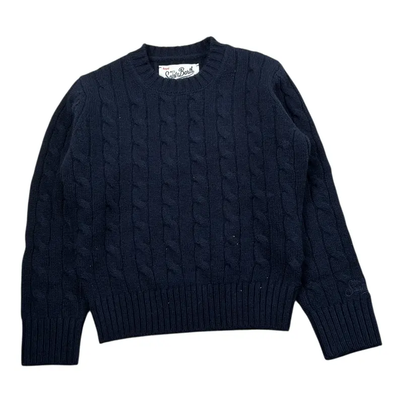 Saint Barth Maglia tinta unita con Trecce Blu per Neonato