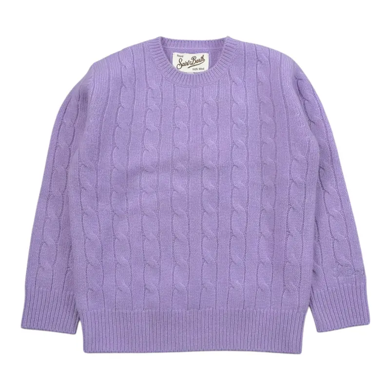Saint Barth Maglia tinta unita con Trecce Lilla per Bambina
