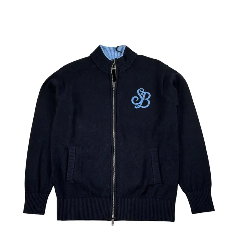 Saint Barth Maglia tinta unita con Zip E Logo Blu per Bambino
