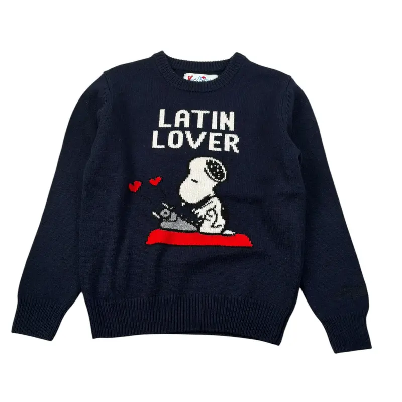 Saint Barth Maglia tinta unita Girocollo con Stampa Blu per Bambino