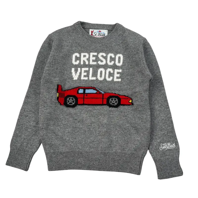 Saint Barth Maglia tinta unita Girocollo con Stampa Grigio per Bambino