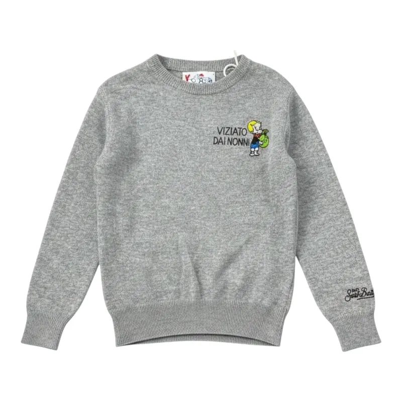 Saint Barth Maglia tinta unita Girocollo con Stampa Grigio per Bambino