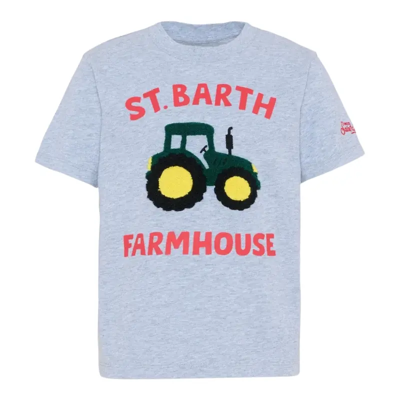 Saint Barth Shirt Girocollo tinta unita con Logo Grigio per Neonato