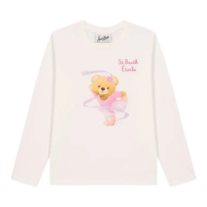 Saint Barth Shirt Girocollo tinta unita con Stampa Bianco per Bambina