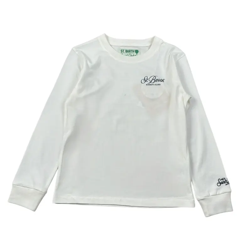 Saint Barth Shirt Girocollo tinta unita con Stampa Bianco per Bambino