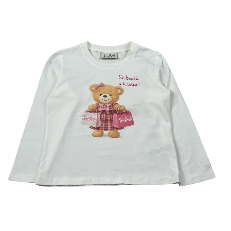 Saint Barth Shirt Girocollo tinta unita con Stampa Panna per Bambina