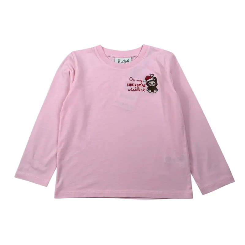 Saint Barth Shirt Girocollo tinta unita con Stampa Rosa per Bambina