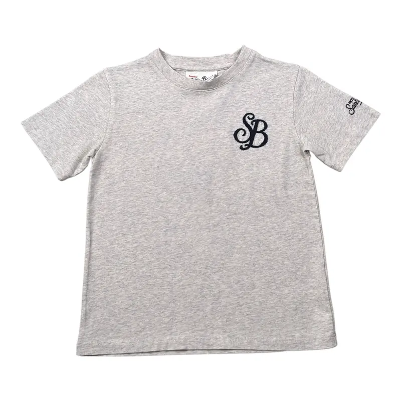 Saint Barth T-Shirt Girocollo tinta unita con Stampa Grigio per Bambino