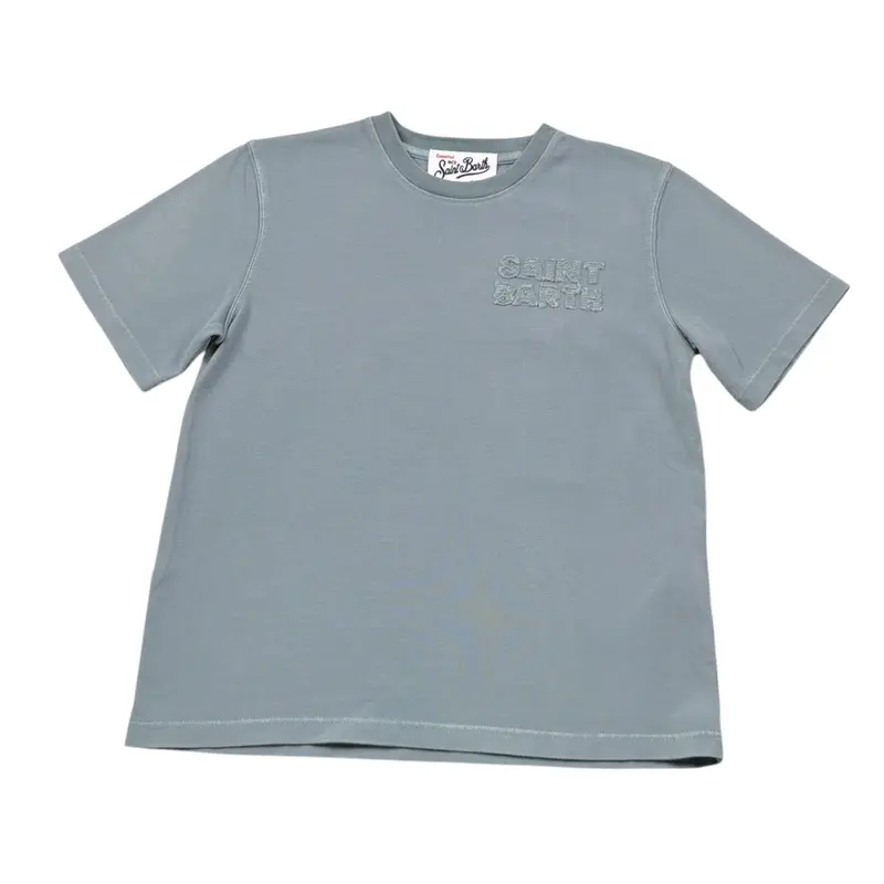 Saint Barth T-Shirt tinta unita con Logo Polvere per Bambino