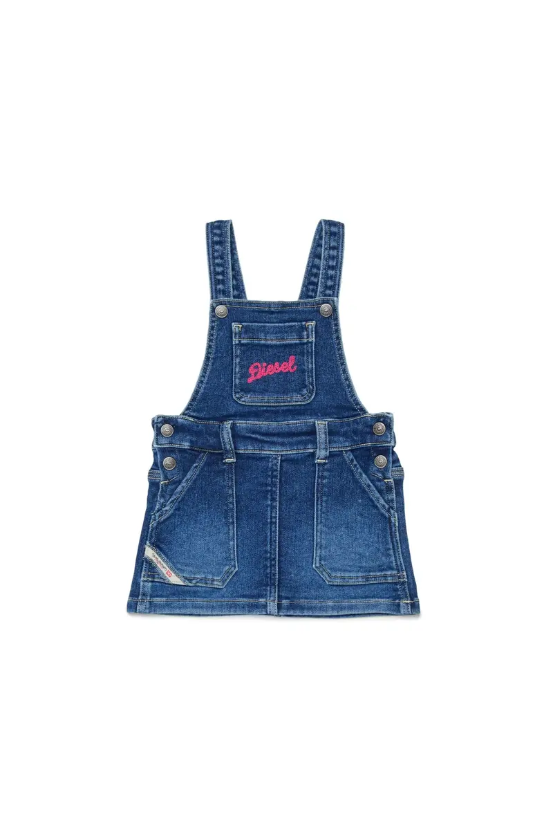 SALOPETTE IN DENIM CON LOGO IN RICAMO ROSA DIESEL