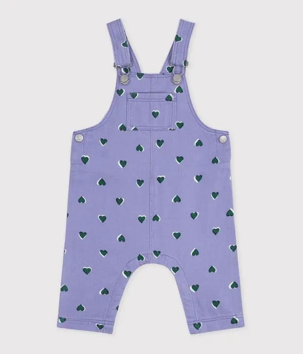 Salopette lunga in serge con stampa a cuori Petit Bateau