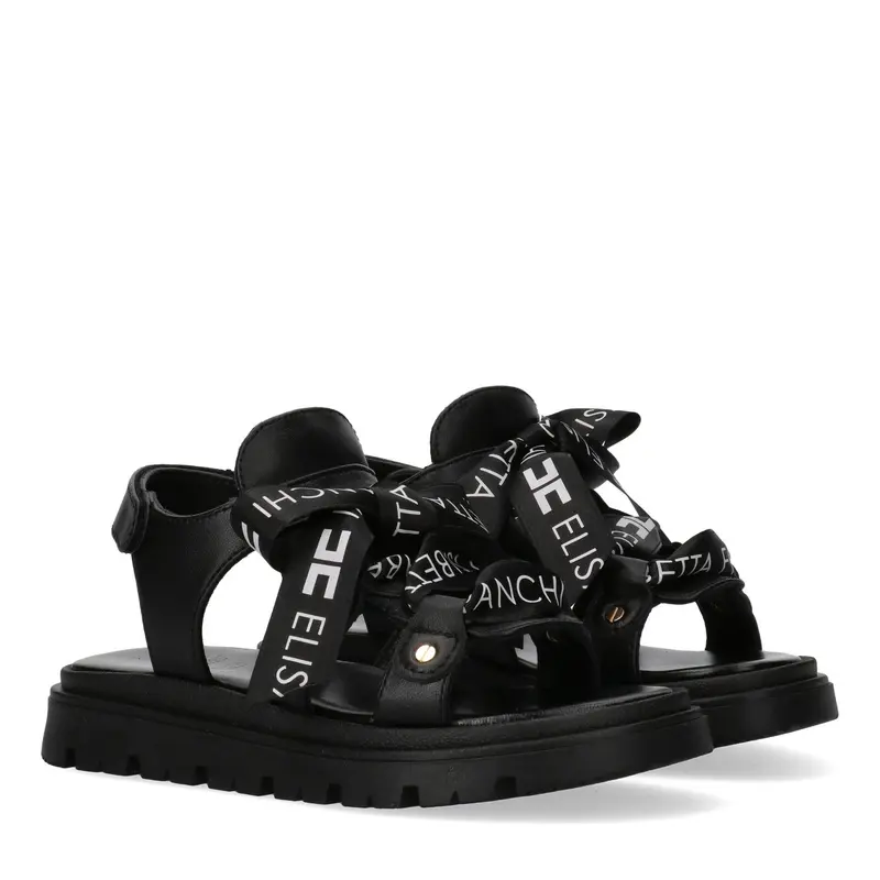 SANDALO CON LACCI IN RASO NERO CON LOGO BIANCO ELISABETTA FRANCHI