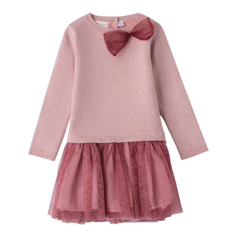 Sarabanda Abito tinta unita con Fiocco E Tulle Rosa per Bambina