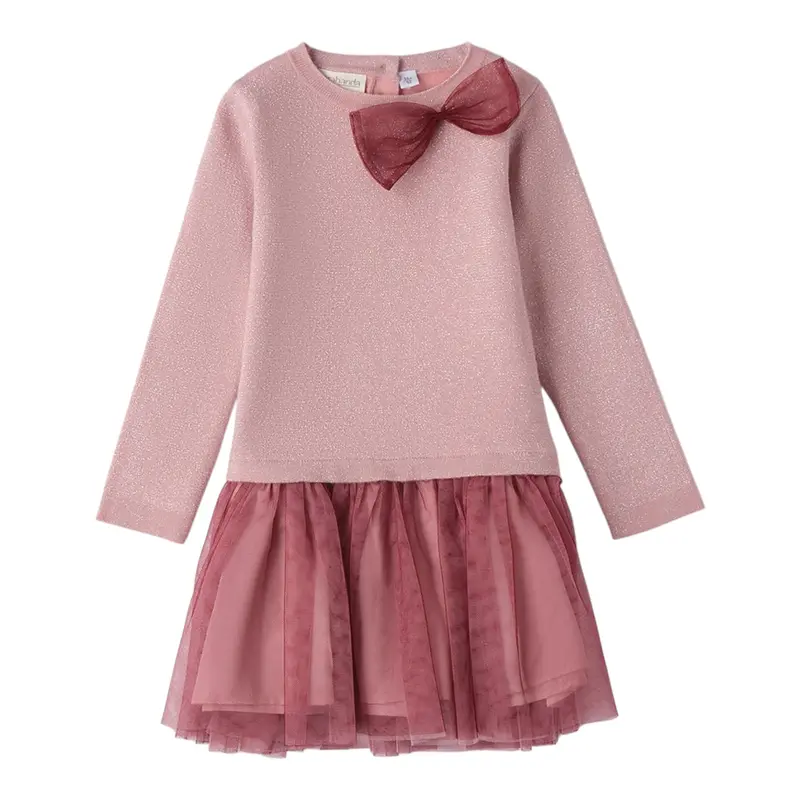Sarabanda Abito tinta unita con Fiocco E Tulle Rosa per Neonata