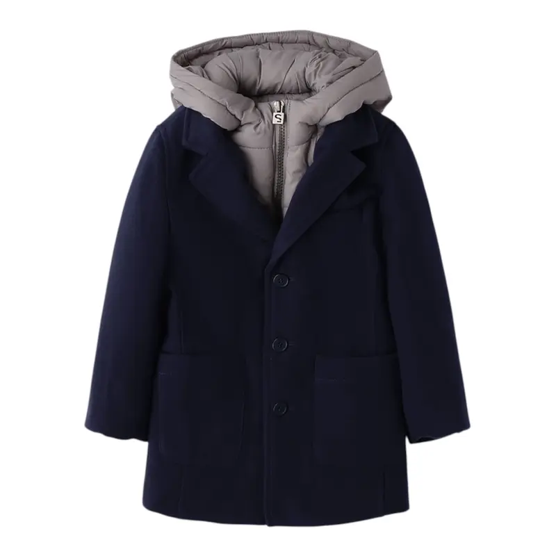 Sarabanda Cappotto Tinta Uita con Cappuccio Blu per Bambino