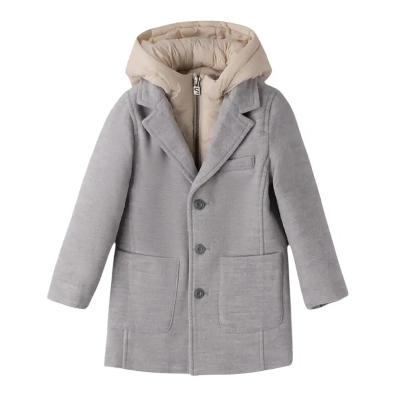 Sarabanda Cappotto tinta unita con Cappuccio Grigio per Neonato