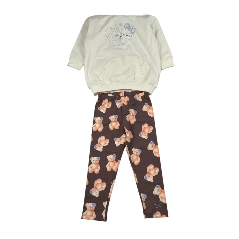 Sarabanda Completo 2Pz Felpa tinta unita con Cappuccio-Leggins Panna per Bambina