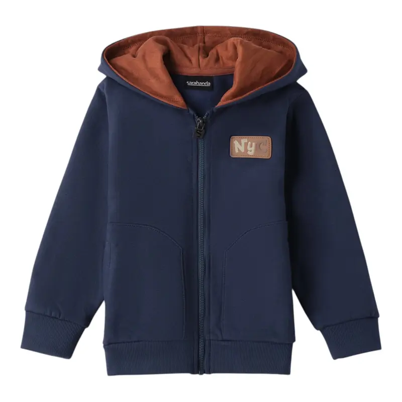 Sarabanda Felpa con Zip E Cappuccio tinta unita Blu per Bambino
