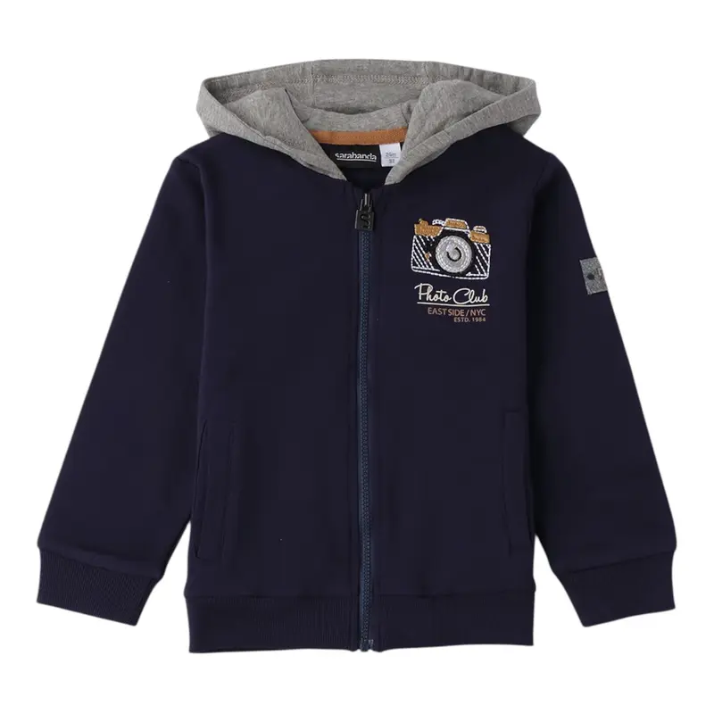 Sarabanda Felpa tinta unita con Cappuccio E Zip Blu per Neonato