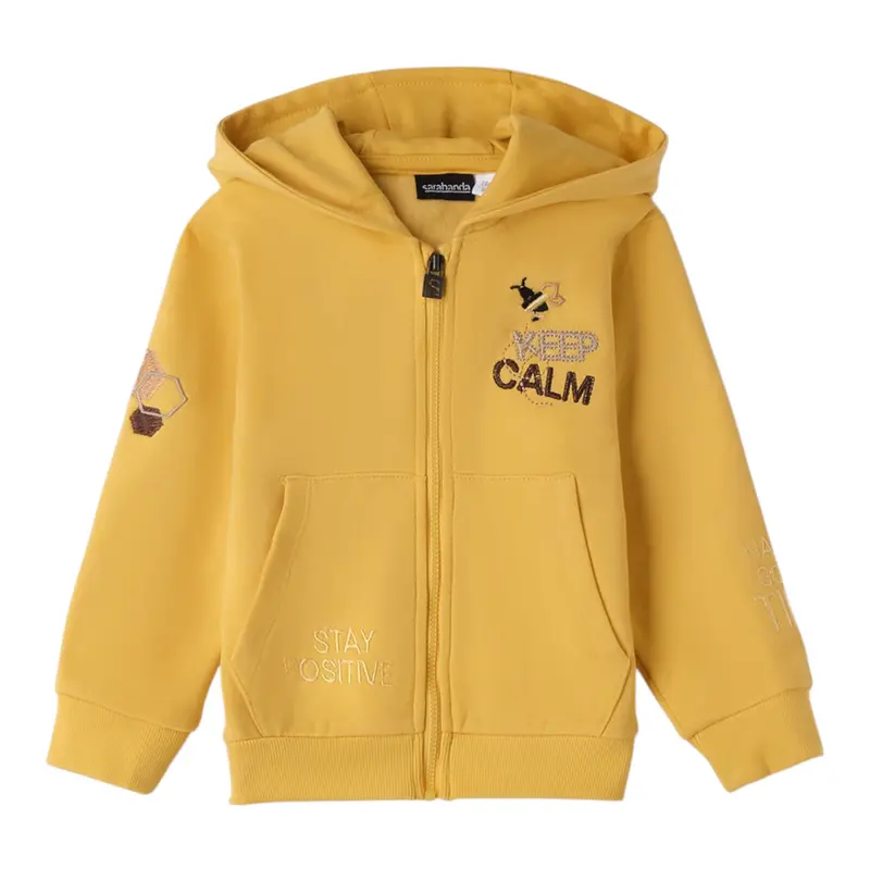 Sarabanda Felpa tinta unita con Cappuccio E Zip Giallo per Bambino
