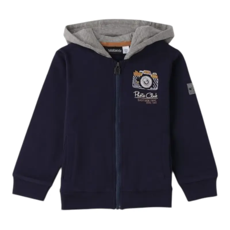 Sarabanda Felpa tinta unita con Zip E Cappuccio Blu per Bambino