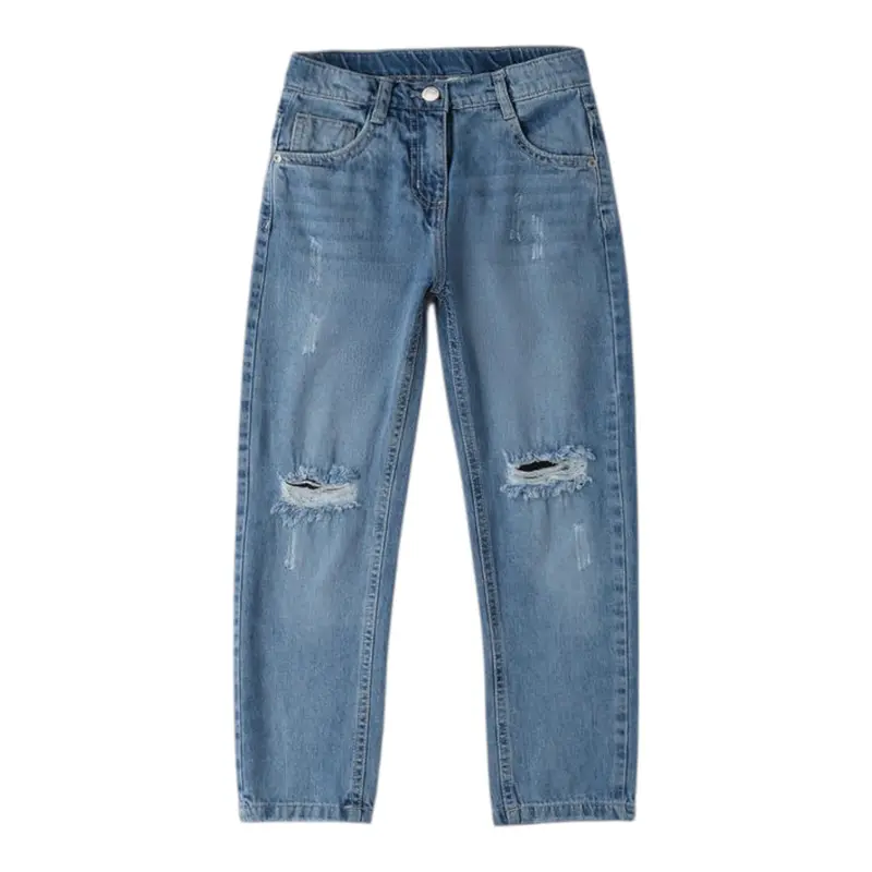 Sarabanda Jeans tinta unita con Strappi Azzurro per Bambino