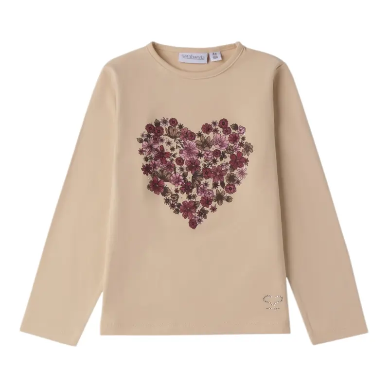 Sarabanda Shirt Girocollo tinta unita con Stampa Beige per Neonata