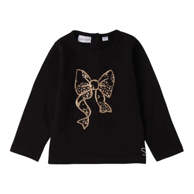 Sarabanda Shirt Girocollo tinta unita con Stampa Nero per Bambina