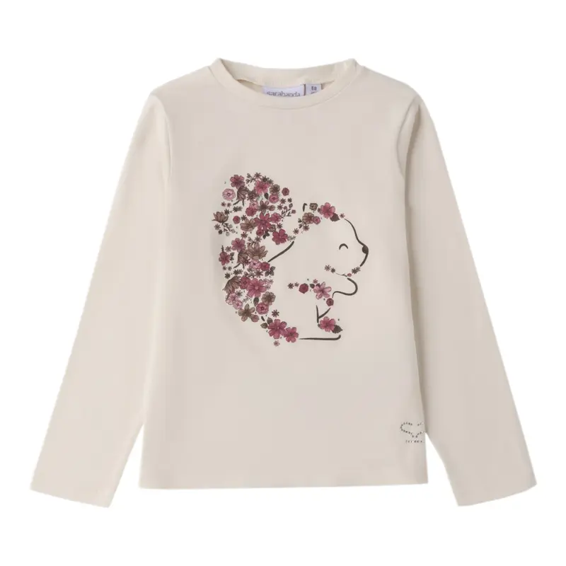 Sarabanda Shirt Girocollo tinta unita con Stampa Panna per Neonata