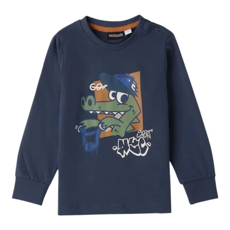 Sarabanda Shirt tinta unita con Stampa Blu per Bambino