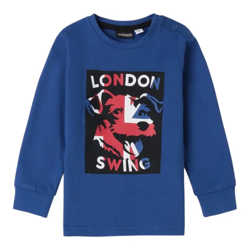 Sarabanda Shirt tinta unita con Stampa Blu per Neonato