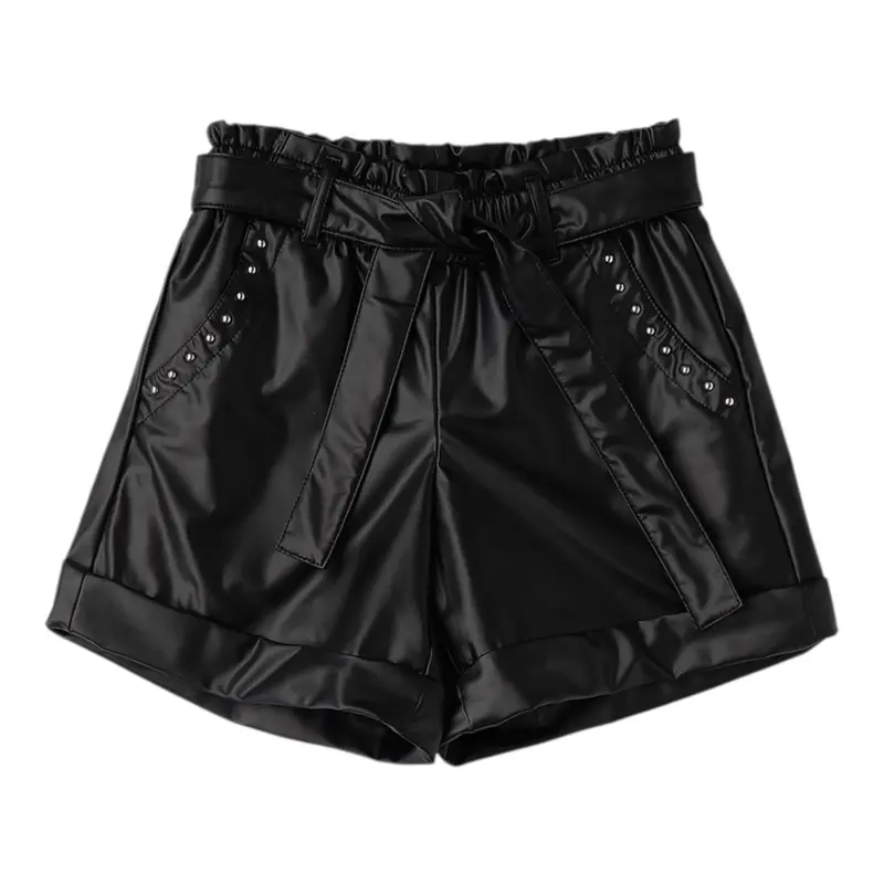 Sarabanda Short tinta unita Ecopelle Nero per Bambina