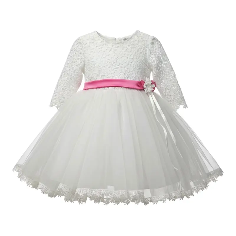 Sartoria Bramante Abito Cerimonia tinta unita con Ricami E Tulle Bianco per Neonata