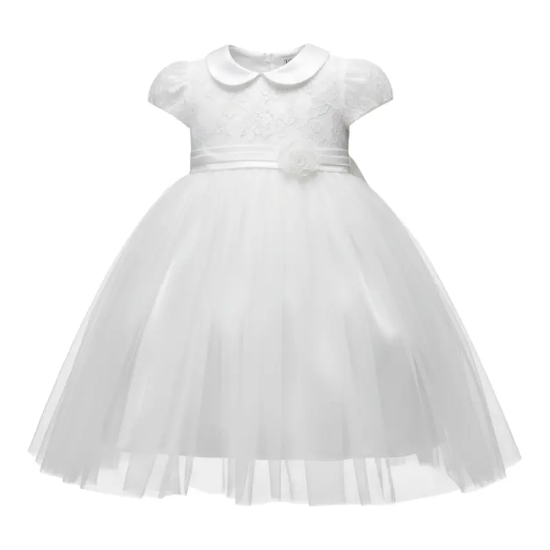 Sartoria Bramante Abito Cerimonia tinta unita con Tulle Bianco per Neonata
